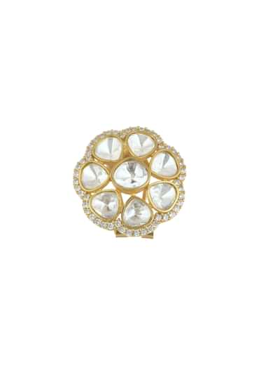 Gold Finish White Polki Studs In Mix Metal