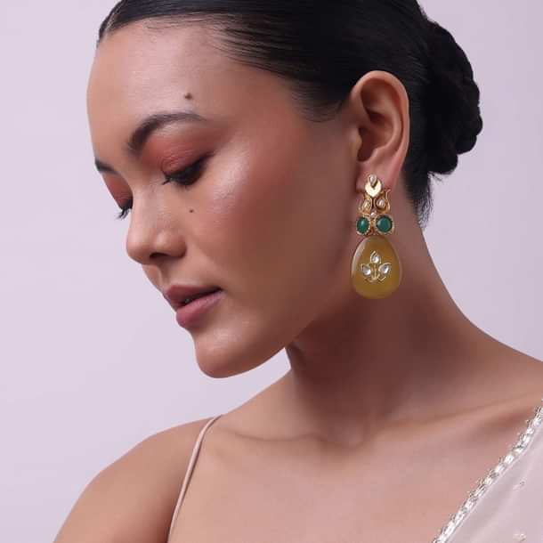Gold Finish Yellow Kundan Embellished Danglers Gold Finish Yellow Kundan Embellished Danglers