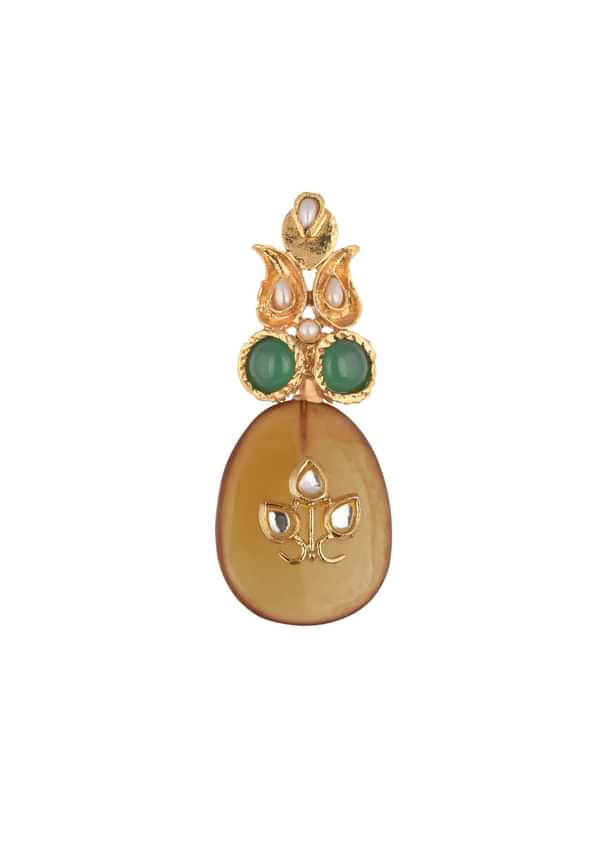 Gold Finish Yellow Kundan Embellished Danglers Gold Finish Yellow Kundan Embellished Danglers
