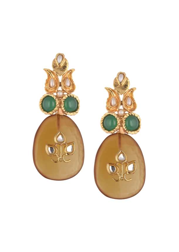 Gold Finish Yellow Kundan Embellished Danglers Gold Finish Yellow Kundan Embellished Danglers