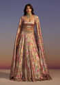 Gold Floral Printed Lehenga Set With Necklace Style Choker Dupatta