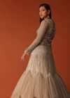 Gold Hand Embroidered Bridal Gown With Attached Cape