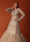 Gold Hand Embroidered Bridal Gown With Attached Cape