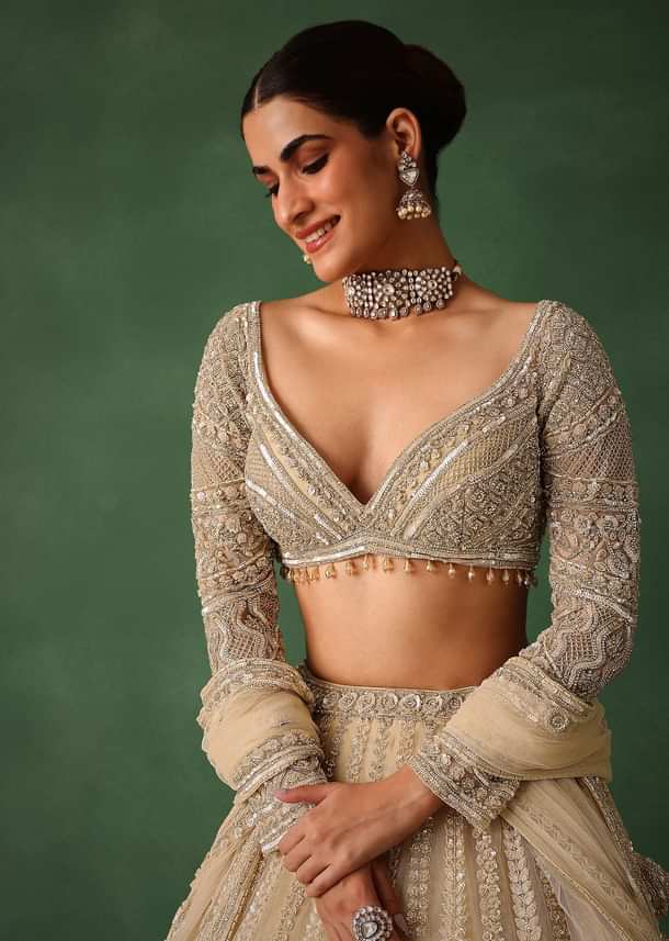 Gold Hand Embroidered Lehenga Set In Raw Silk With Dupatta