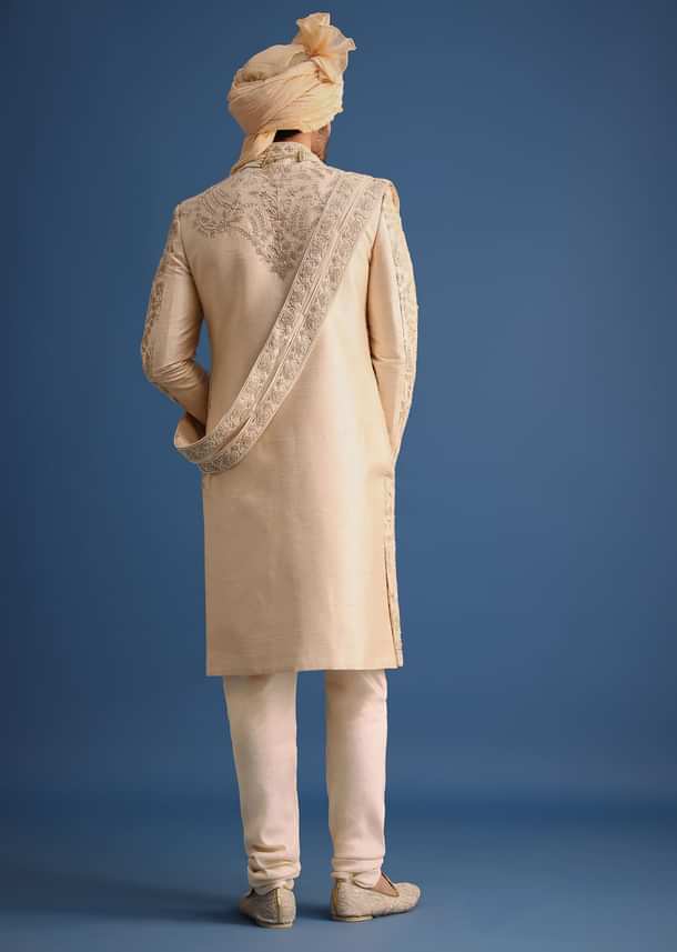 Gold Hand Embroidered Sherwani Suit