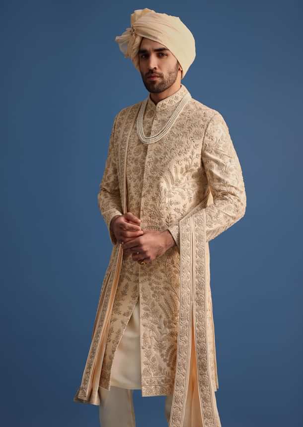 Gold Hand Embroidered Sherwani Suit