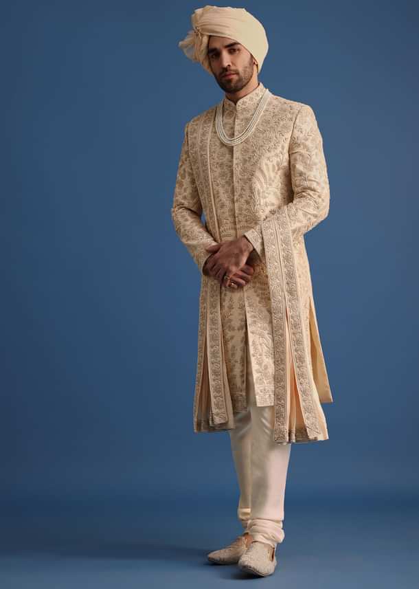 Gold Hand Embroidered Sherwani Suit