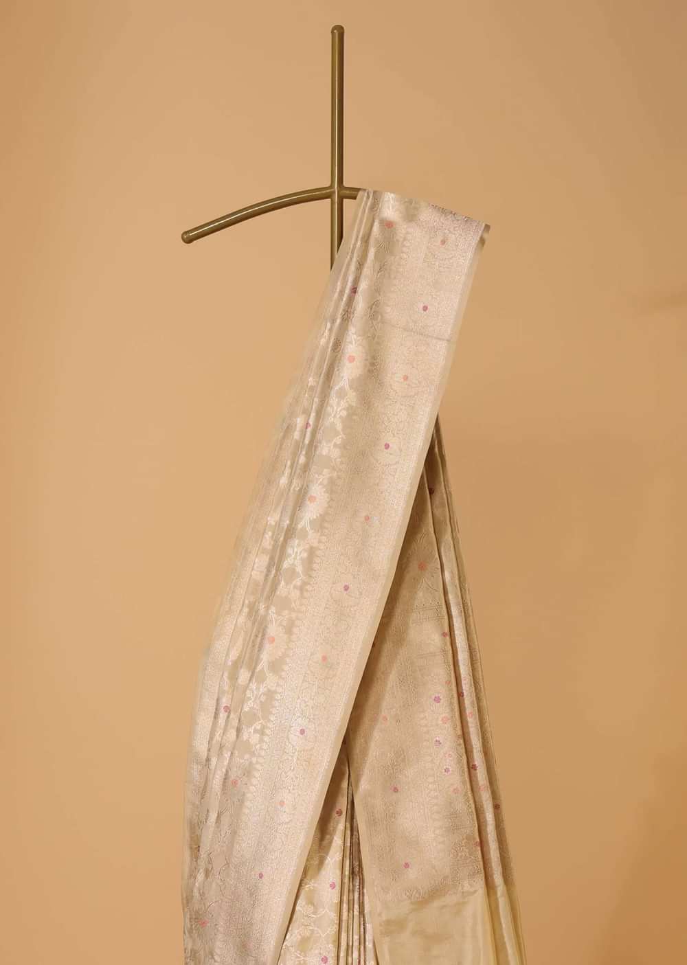 Gold Handloom Banarasi Saree In Uppada Silk With Meenakari Weave And Unstitched Blouse