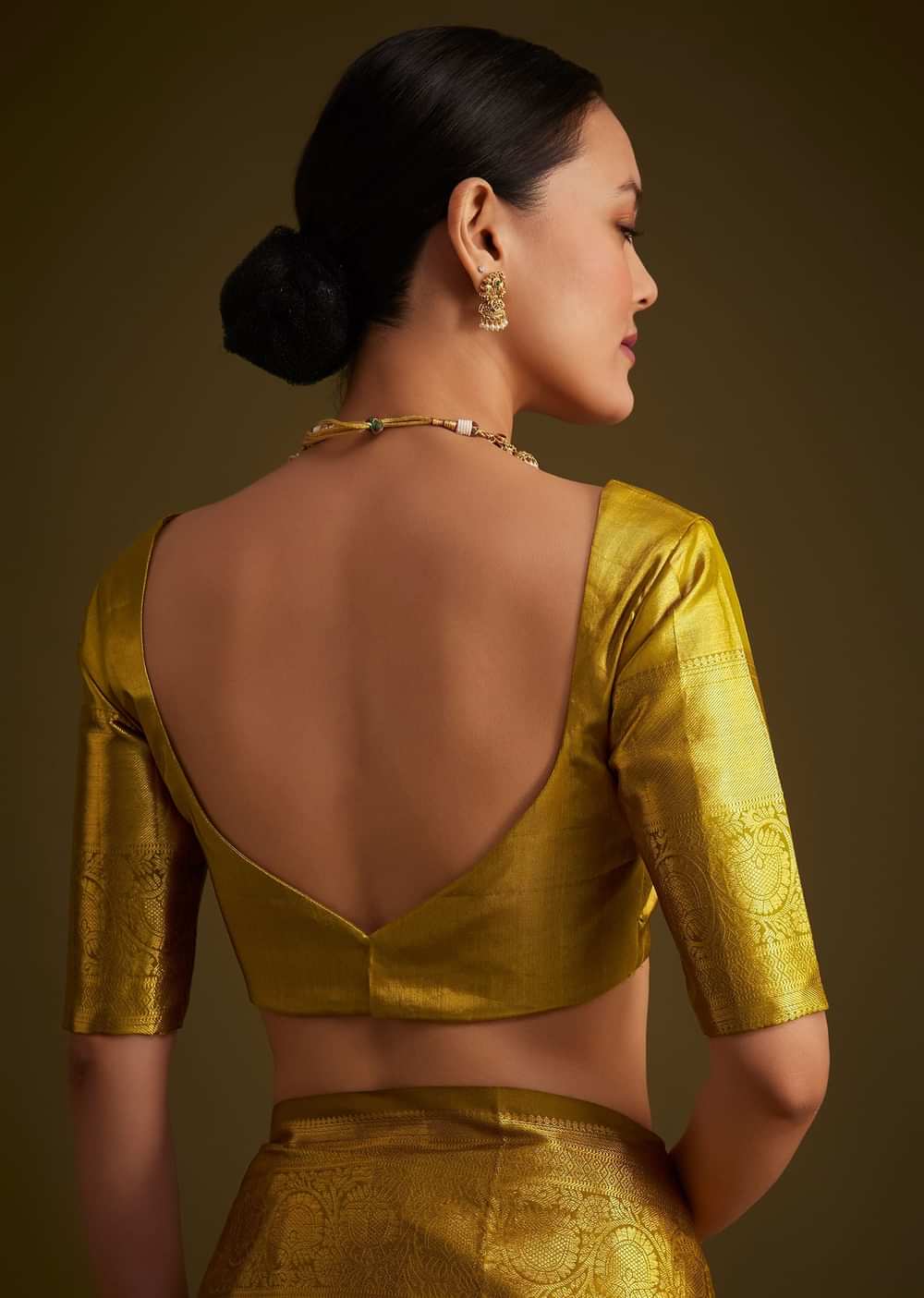 Gold Kanjivaram Silk Saree With Zari Border