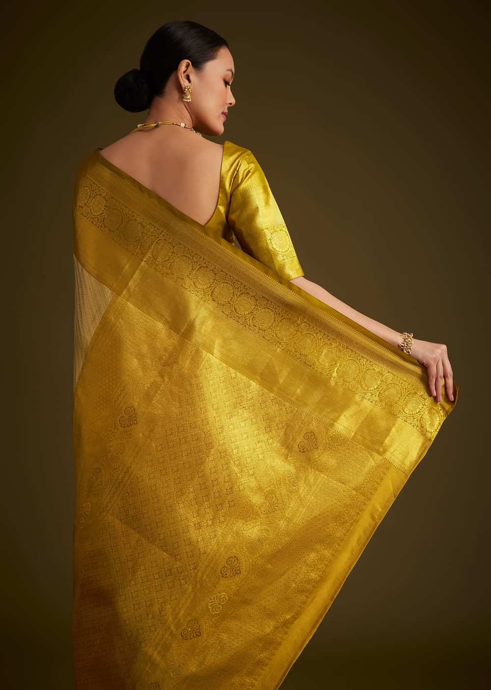 Gold Kanjivaram Silk Saree With Zari Border