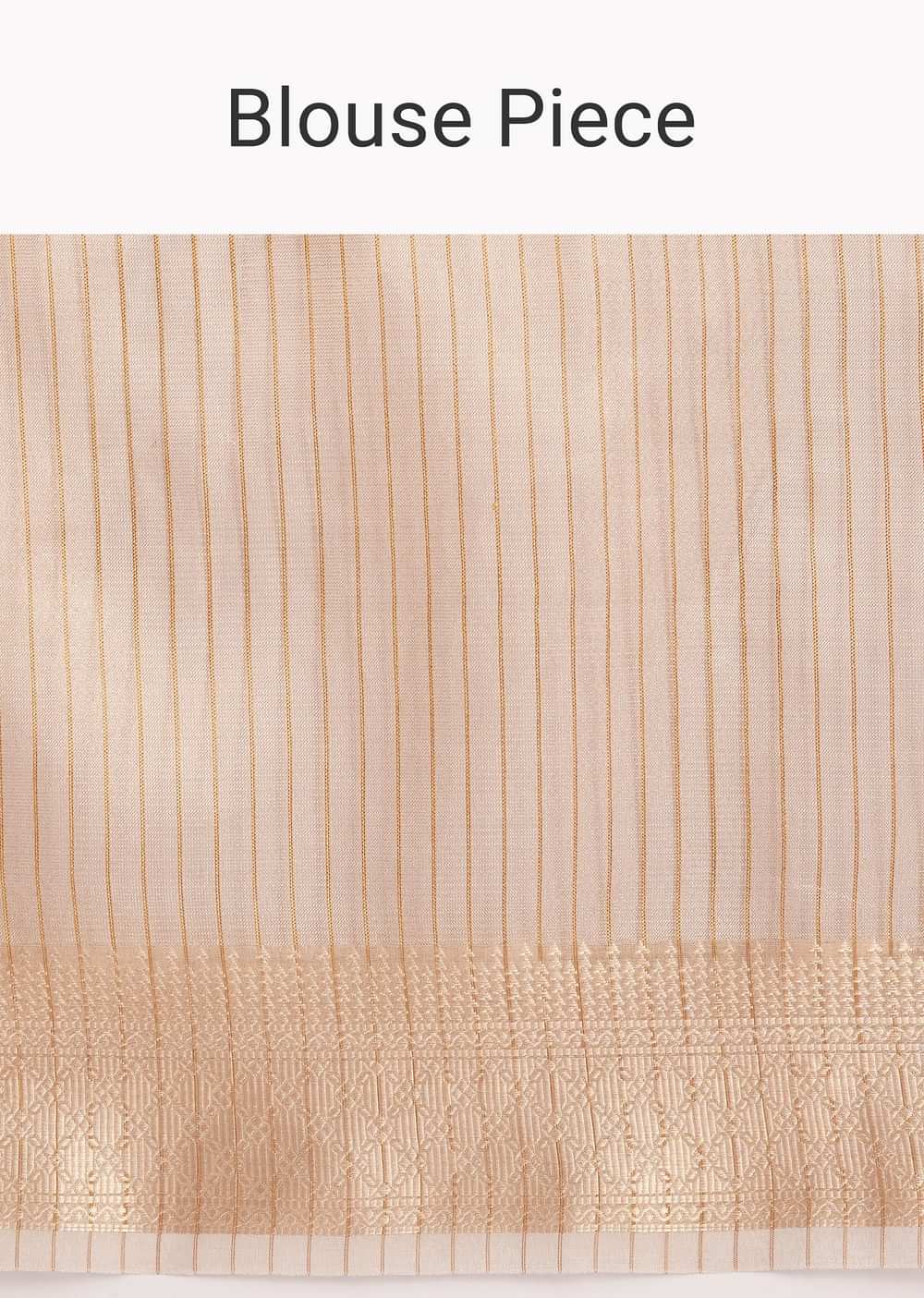Gold Kora Silk Saree With Floral Motif Multicolor Thread Work And Unstitched Blouse Piece