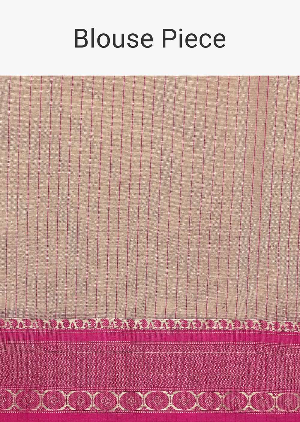 Gold Kota Silk Chanderi Saree With Mirror Detail And Unstitched Blouse Piece