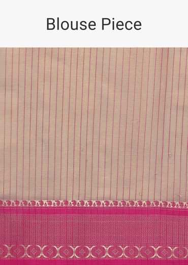 Gold Kota Silk Chanderi Saree With Mirror Detail And Unstitched Blouse Piece