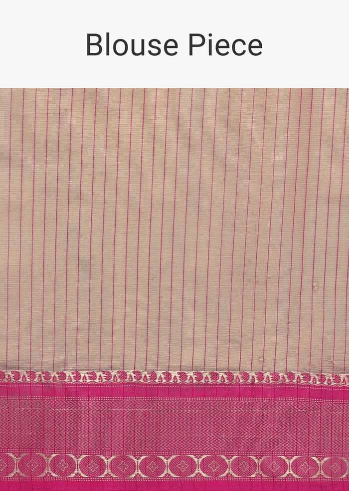 Gold Kota Silk Chanderi Saree With Mirror Detail And Unstitched Blouse Piece