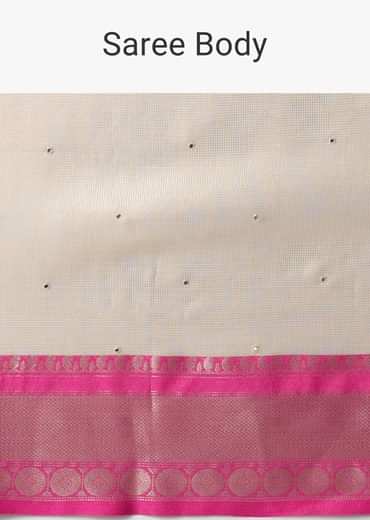 Gold Kota Silk Chanderi Saree With Mirror Detail And Unstitched Blouse Piece