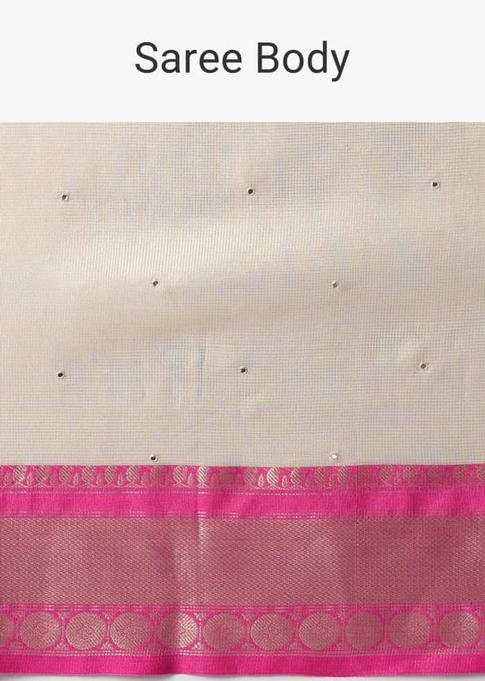 Gold Kota Silk Chanderi Saree With Mirror Detail And Unstitched Blouse Piece