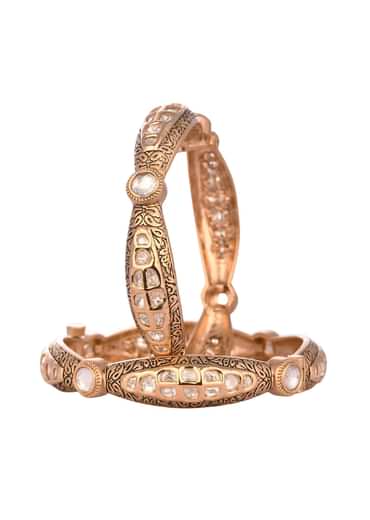 Gold Kundan Polki Bangles In Mixed Metal