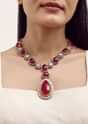Gold Long Necklace Set With Ruby Stone In Mix Metal