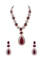 Gold Long Necklace Set With Ruby Stone In Mix Metal
