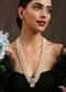Gold Long Necklace With Polki Pendant Lined With Cubic Zirconia By Paisley Pop