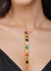 Gold Multi Navratan Lariat Necklace