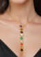 Gold Multi Navratan Lariat Necklace