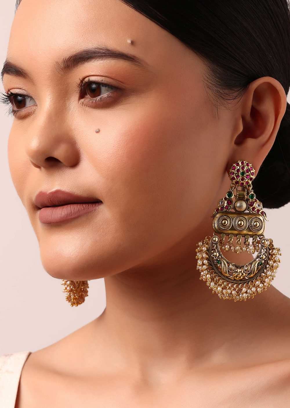 Gold Multi Tone Kundan Floral Danglers