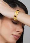 Gold Navratan Cuff Bracelet With Multi Stone Highlights