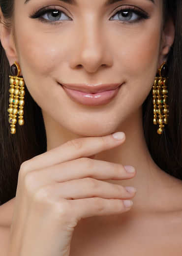 Gold Navratna Statement Earrings With Drops