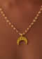 Gold Necklace With Crescent Pendant And Pearl Chain