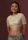 Gold Net Blouse With Round Neckline