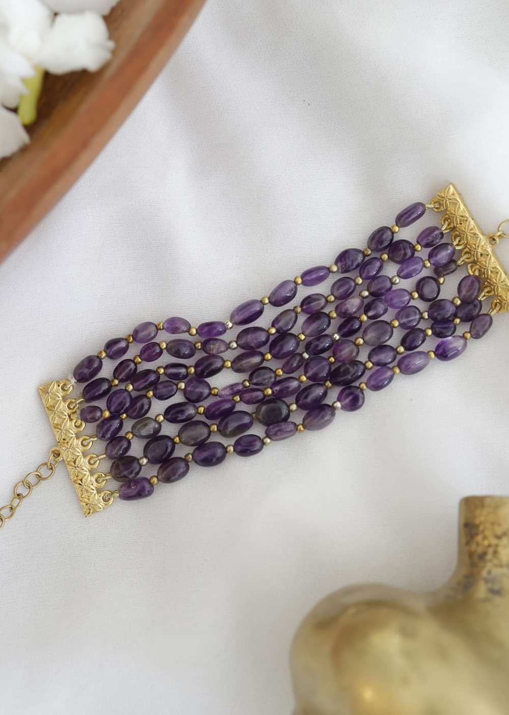 Gold Plated Bracelet Adorned With Purple Amethyst Stones