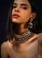Gold Plated Choker And Earrings Set With Pink Minakari, Kundan And Olive Bead Fringes