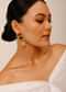 Gold Plated Earrings With Semi Precious Stones In Wine, Dark Green And Iridescent Colors