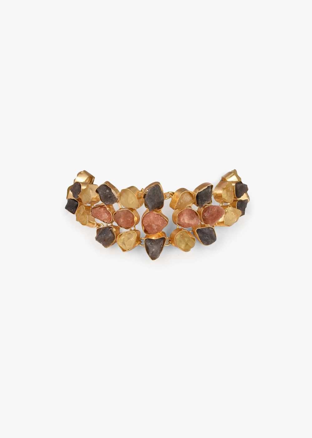 Gold Plated Necklace With Multi Colored Semi Precious Uncut Stones In Modern Design