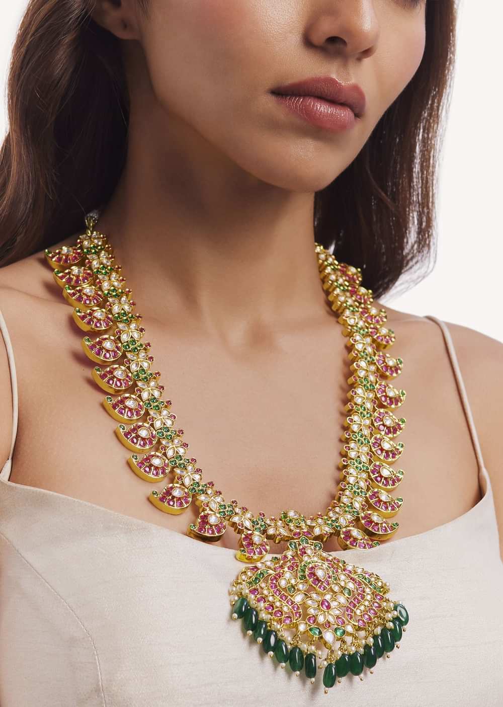 Gold Plated Pachi Kundan Long Necklace Set