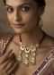 Gold Plated Pink Kundan Necklace And Earring Set In Silver Alloy