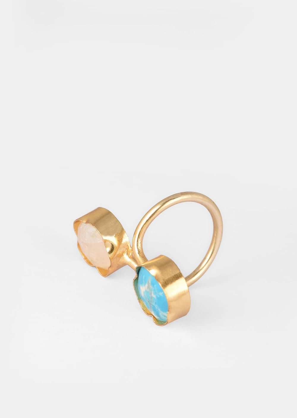 Gold Plated Ring With White And Blue Semi Precious Stones
