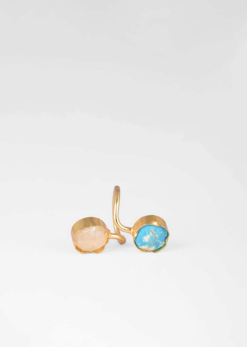 Gold Plated Ring With White And Blue Semi Precious Stones