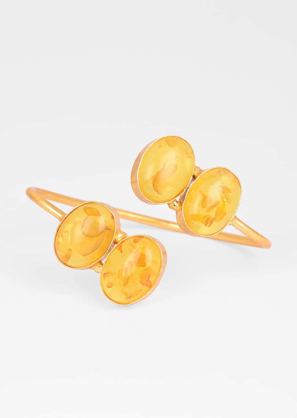 Gold Plated Wrap-Around Bangle With Oval Shaped Yellow Colored Semi Precious Stones