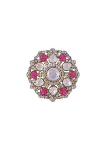 Gold Polki And Ruby Stone Kundan Stud Earrings In Mix Metal