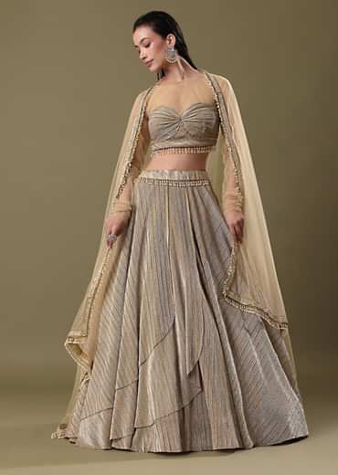 Gold Pre Pleated Lehenga With Dupatta