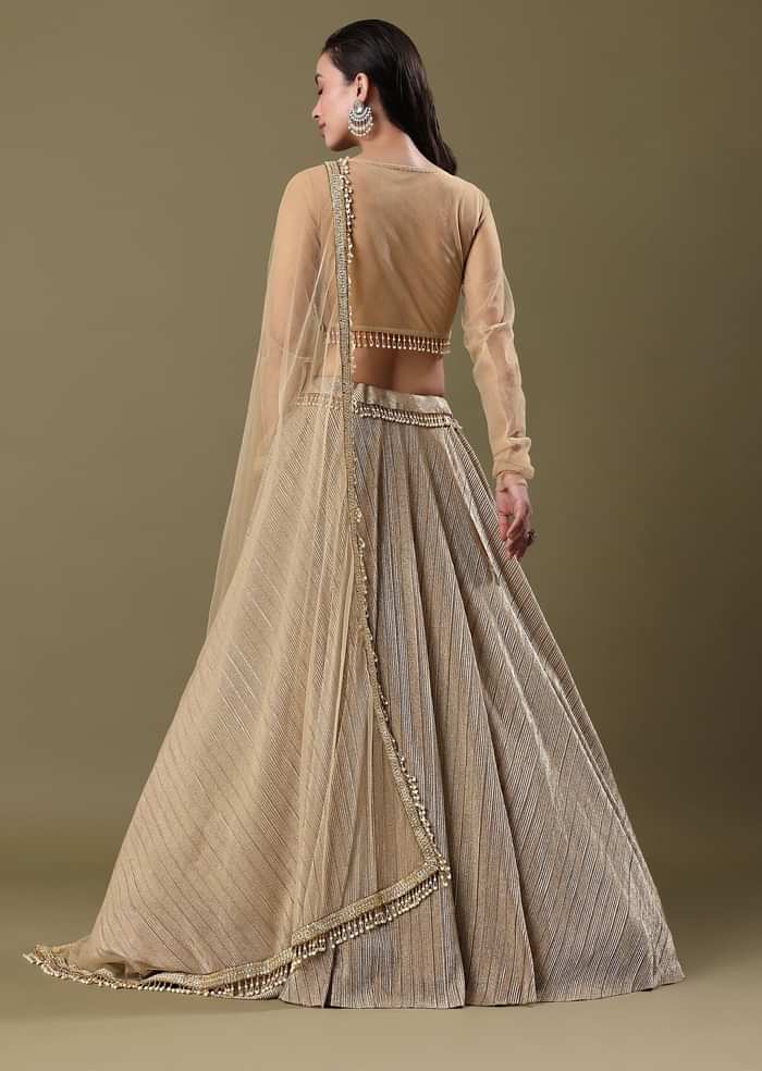 Gold Pre Pleated Lehenga With Dupatta