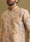 Gold Printed Silk Zipper Kurta Set For Men