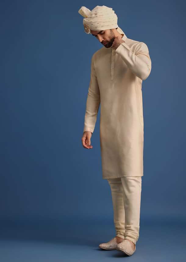 Gold Raw Silk Sherwani Suit With Hand Work