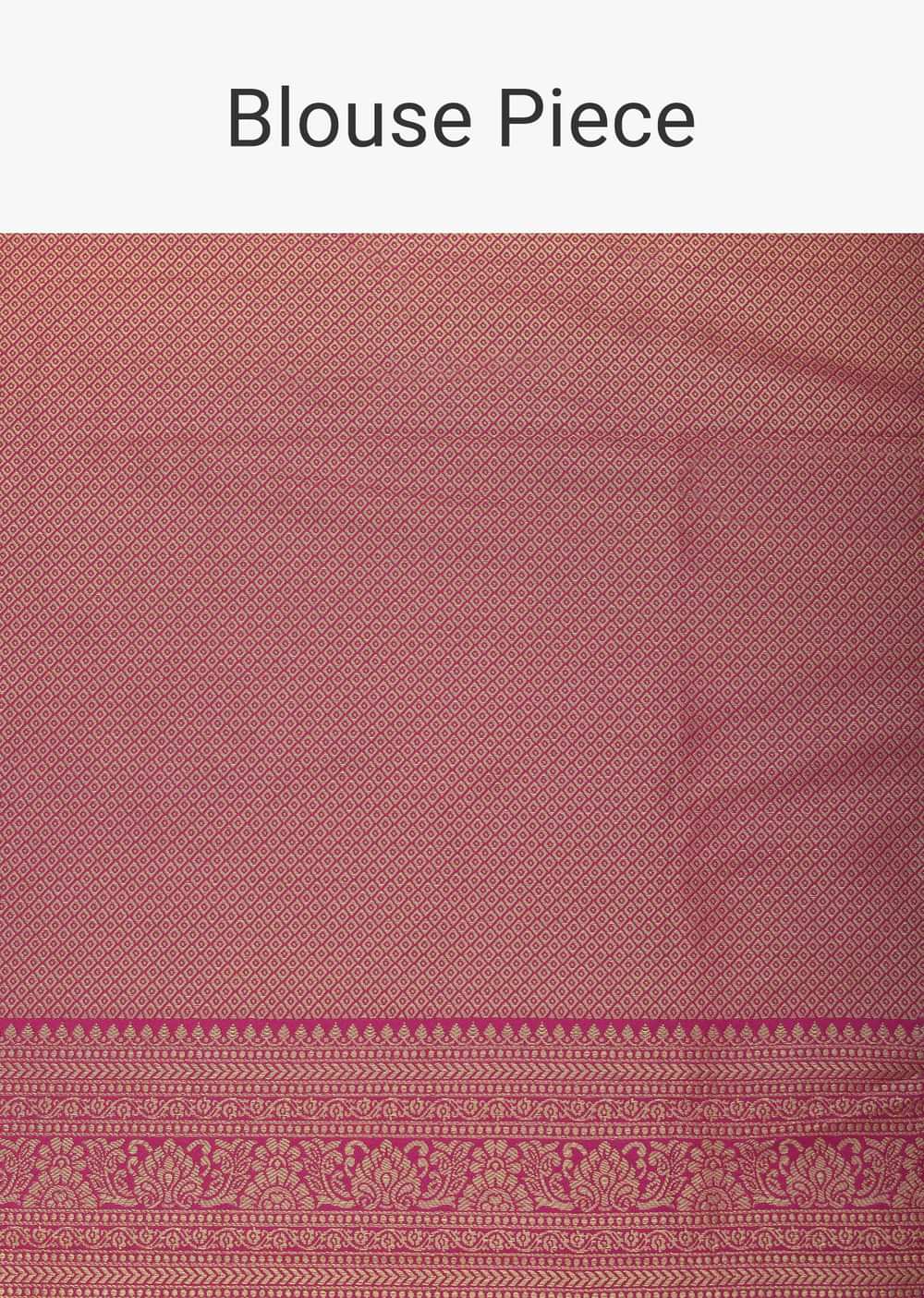 Gold Saree In Brocade Silk With Woven Motifs And Unstitched Blouse Piece