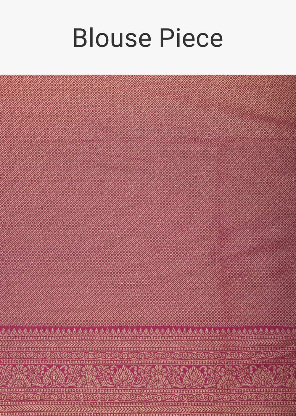 Gold Saree In Brocade Silk With Woven Motifs And Unstitched Blouse Piece