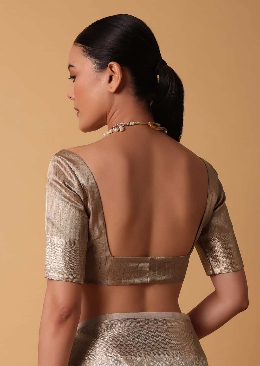 Gold Saree In Chanderi Kora Silk With Resham Thread Work Pallu And Unstitched Blouse Piece