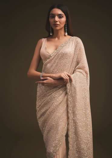 Gold Sequins Saree With An Embellished Border