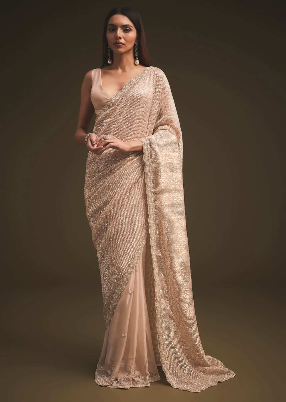 Gold Sequins Saree With An Embellished Border